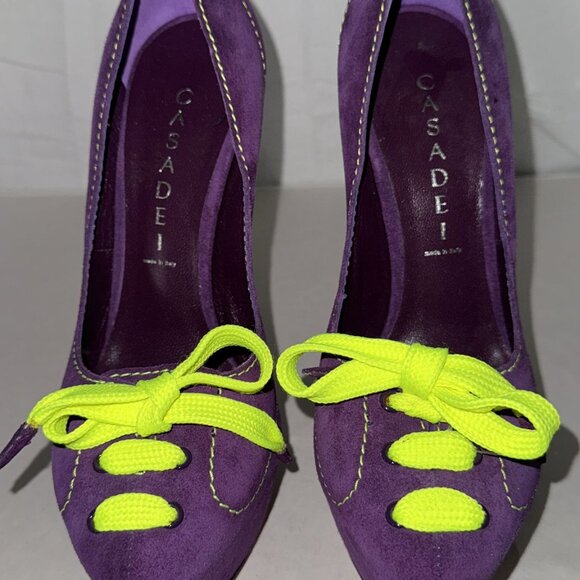 6.5❤️CASADEI Suede Leather Sneakers Heels High Heel Sneaker Platform Pumps ITALY - Picture 1 of 13